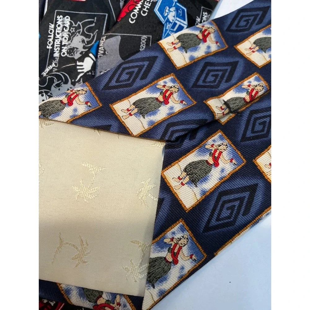 Unbranded Vintage Novelty Tie Lot Flintstones‎ Monopoly Hula Girl Silk OS Retro